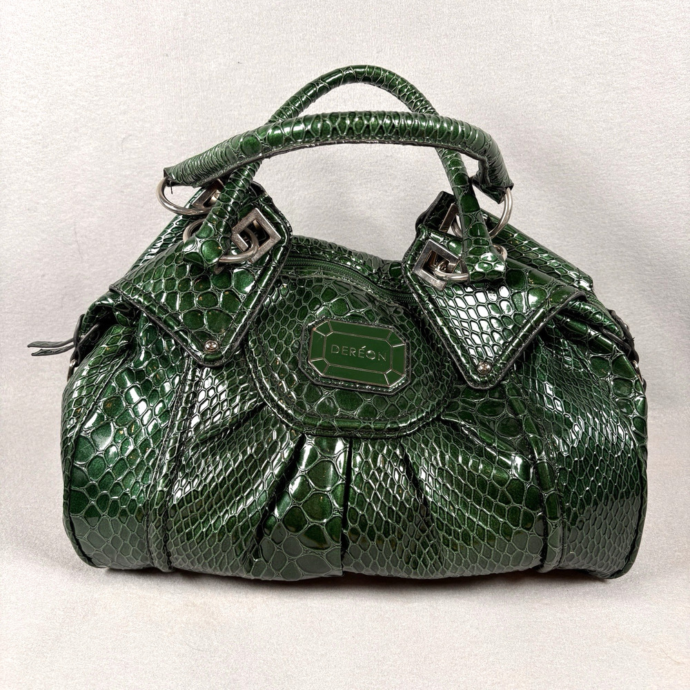Vintage Y2K House of Dereon Green Faux Snakeskin Satchel Handbag